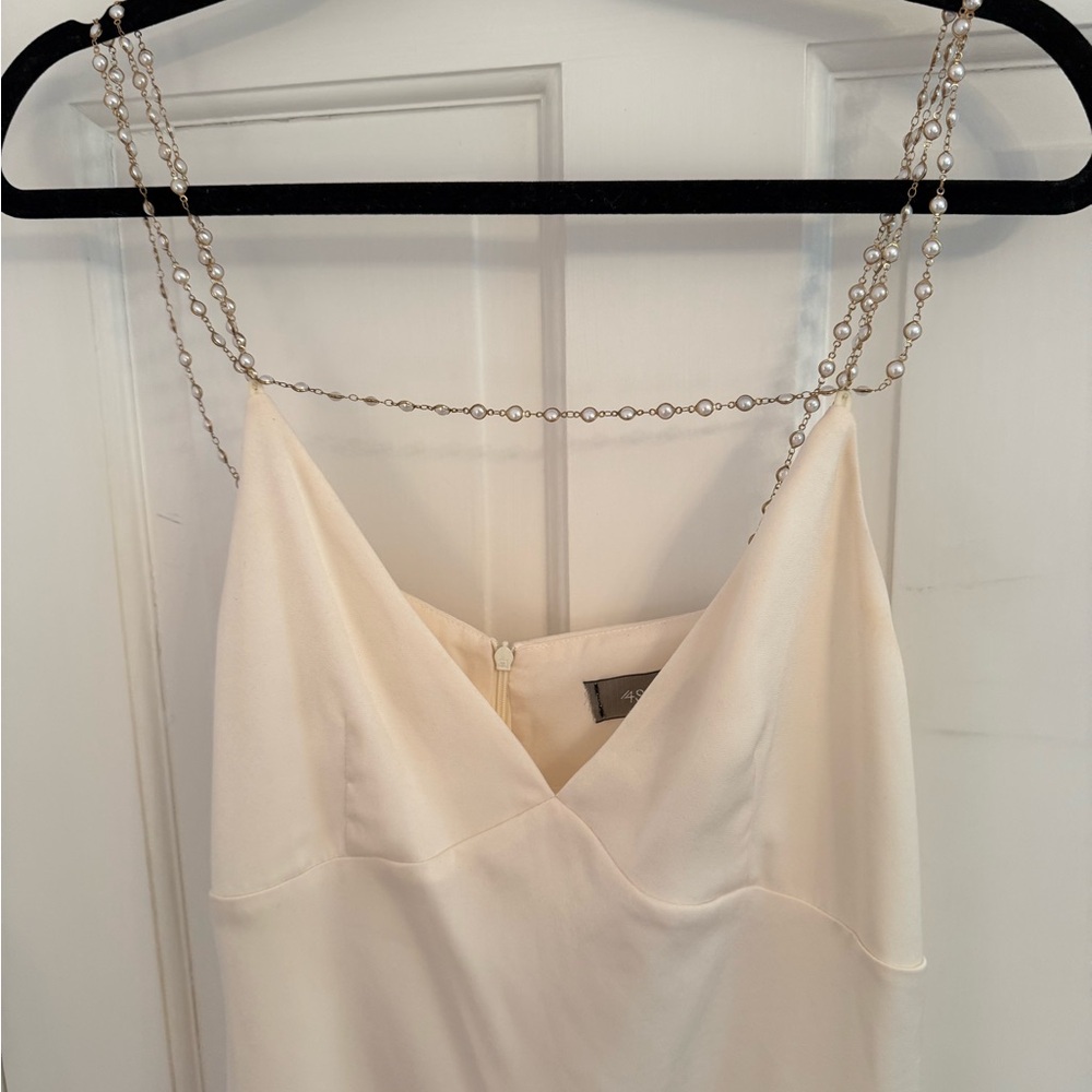 4SI3NNA Cream Dress with Pearl Chain Straps